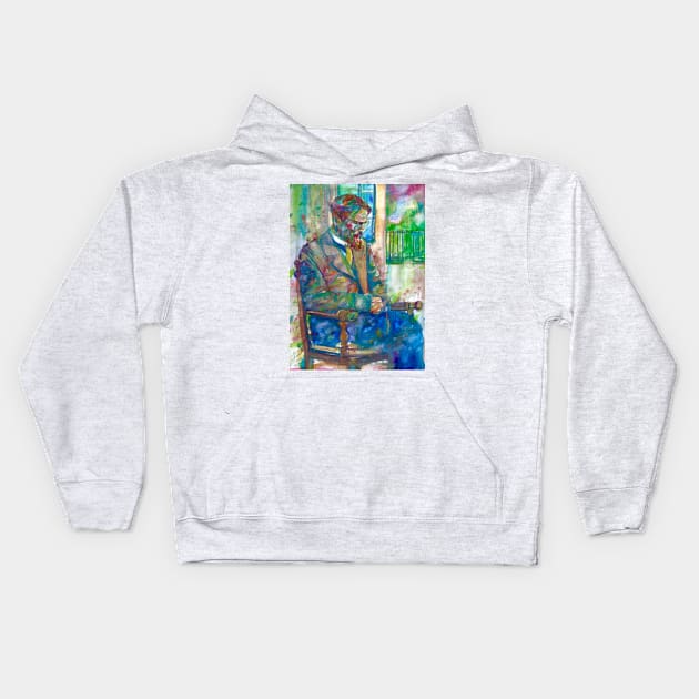 ANTON CHEKHOV thinking in the garden - watercolor portrait Kids Hoodie by lautir